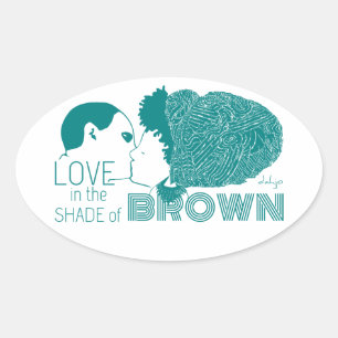 BROWN LOVE in AQUA Oval Sticker