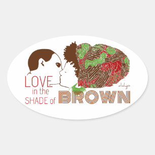 BROWN LOVE in GREEN & RED Oval Sticker