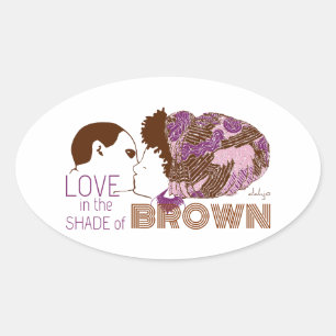 BROWN LOVE in PURPLE & PINK Oval Sticker
