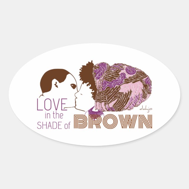 BROWN LOVE in PURPLE & PINK Oval Sticker (Front)