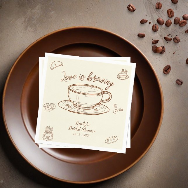 brown Love is Brewing Coffee Bridal Shower Napkin (Creator Uploaded)