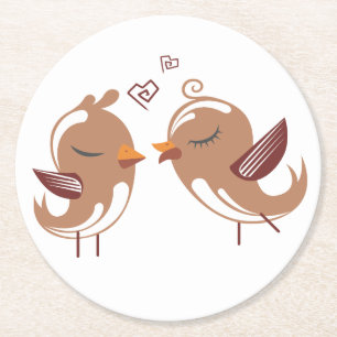 Brown Lovebirds Wedding Love Round Paper Coaster