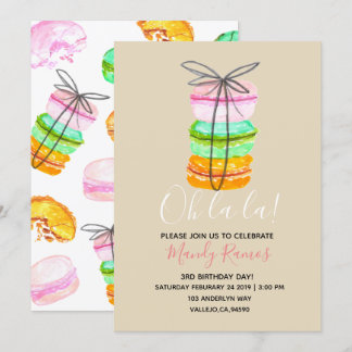 Brown macaron french birthday invite