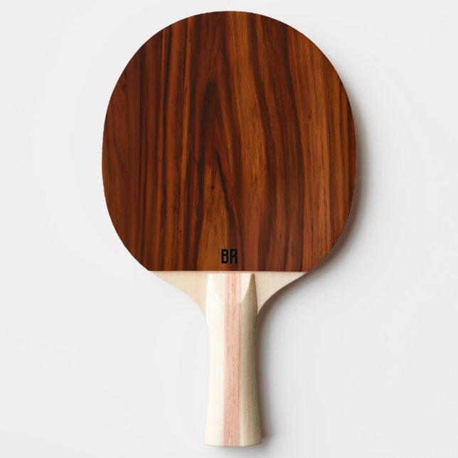Brown Mahogany Wood Texture Monogram Ping Pong Paddle (Front)