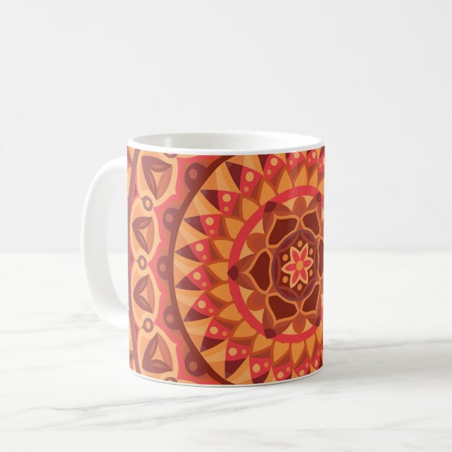 Brown Mandala Boho Earthy Coffee Cup Neutral Cosy (Front Left)