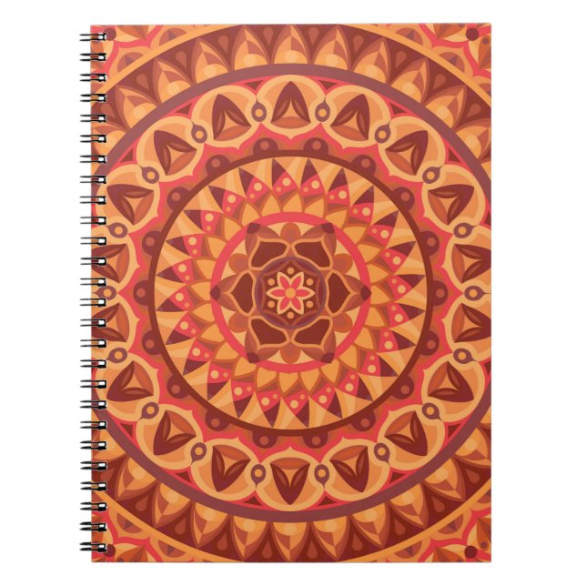 Brown Mandala Earthy Boho Cosy Geometric Pattern Notebook (Front)
