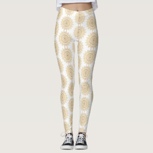 Brown Mandala Pattern on White Background Elegant Leggings