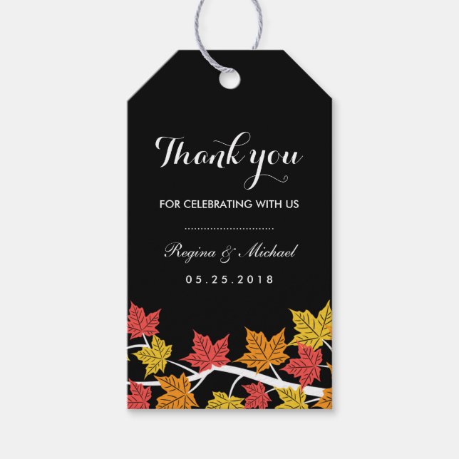 Brown Maple Leaf Autumn Wedding Gift Tag (Front)