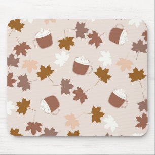Brown Maple Leaves Latte Coffee Vintage Pattern Mouse Pad