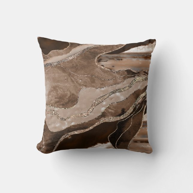 Brown Marble Agate Gold Glitter Glam #1  Cushion (Front)
