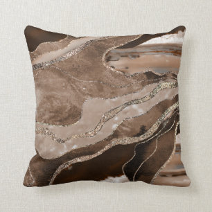 Brown Marble Agate Gold Glitter Glam #1  Cushion