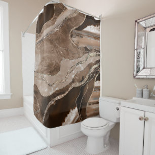 Brown Marble Agate Gold Glitter Glam #1  Shower Curtain