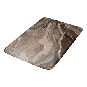 Brown Marble Agate Gold Glitter Glam #2 Bath Mat