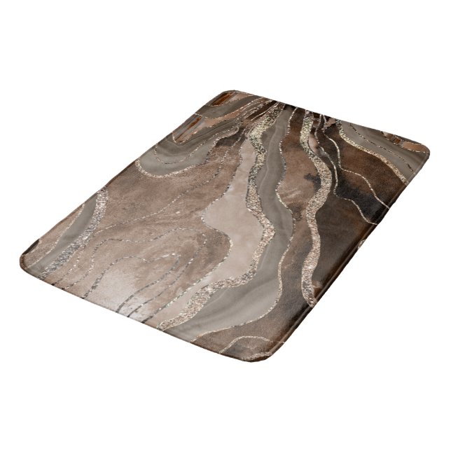 Brown Marble Agate Gold Glitter Glam #2  Bath Mat (Angled)