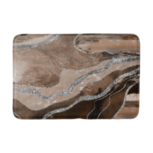 Brown Marble Agate Silver Glitter Glam #1  Bath Mat