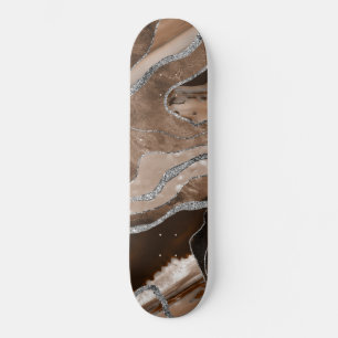 Brown Marble Agate Silver Glitter Glam #1 Skateboard