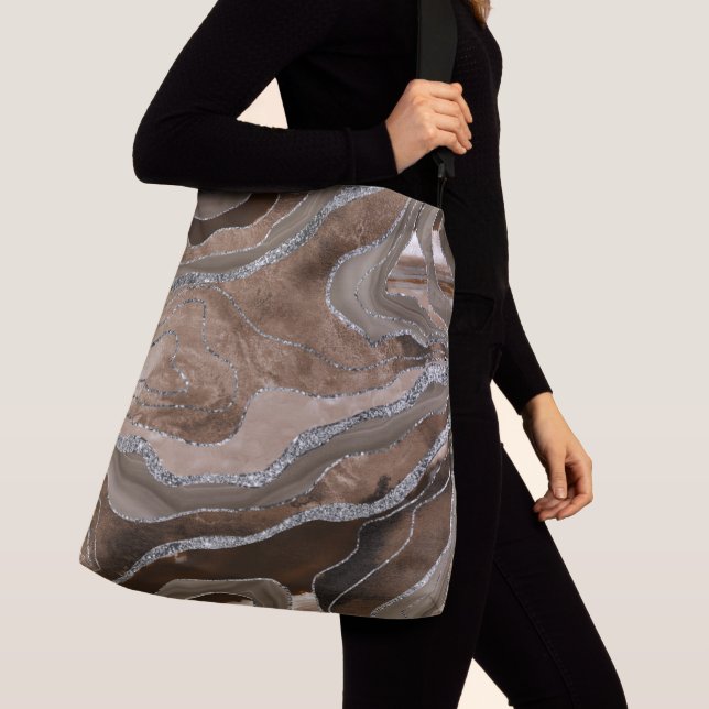 Brown Marble Agate Silver Glitter Glam #2   Crossbody Bag (Close Up)