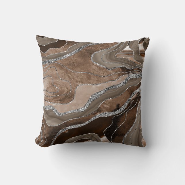 Brown Marble Agate Silver Glitter Glam #2  Cushion (Front)