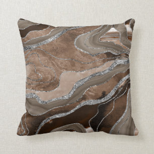 Brown Marble Agate Silver Glitter Glam #2 Cushion