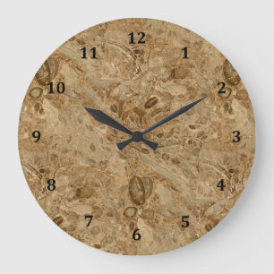 Brown Marble Fossil Look Large Clock