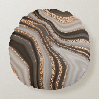 Brown Marble Gold Vintage Design Round Cushion