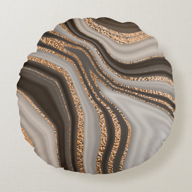 Brown Marble Gold Vintage Design Round Cushion (Front)