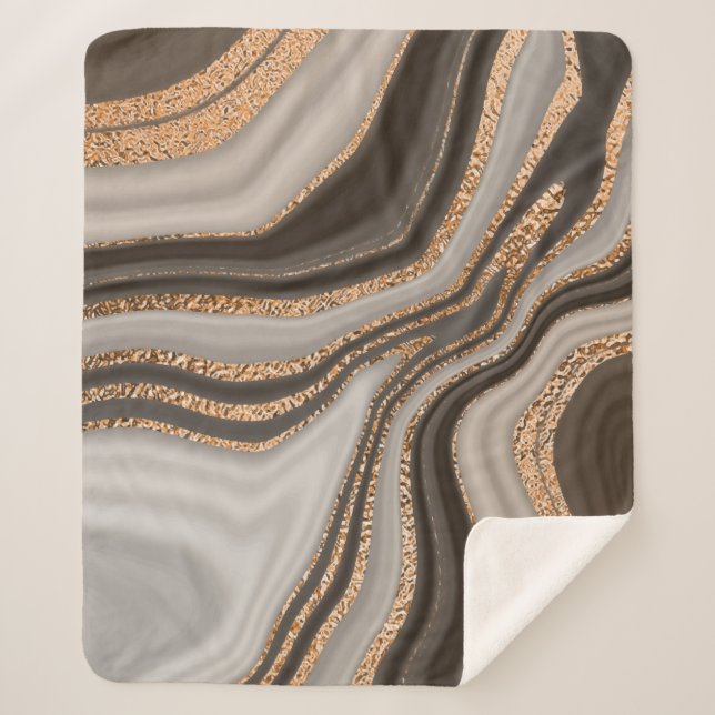 Brown Marble Gold Vintage Design Sherpa Blanket (Front)
