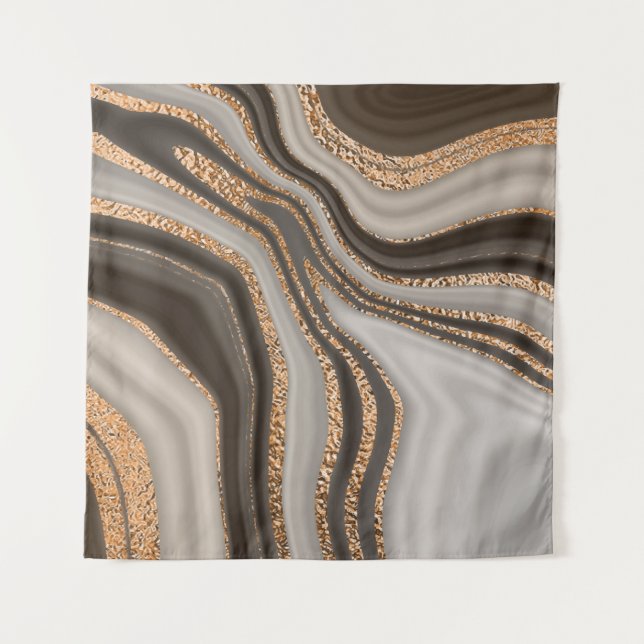 Brown Marble Gold Vintage Design Tapestry (Front)
