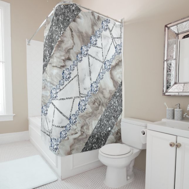 Brown Marble Stone Modern Abstract  Shower Curtain (In Situ)