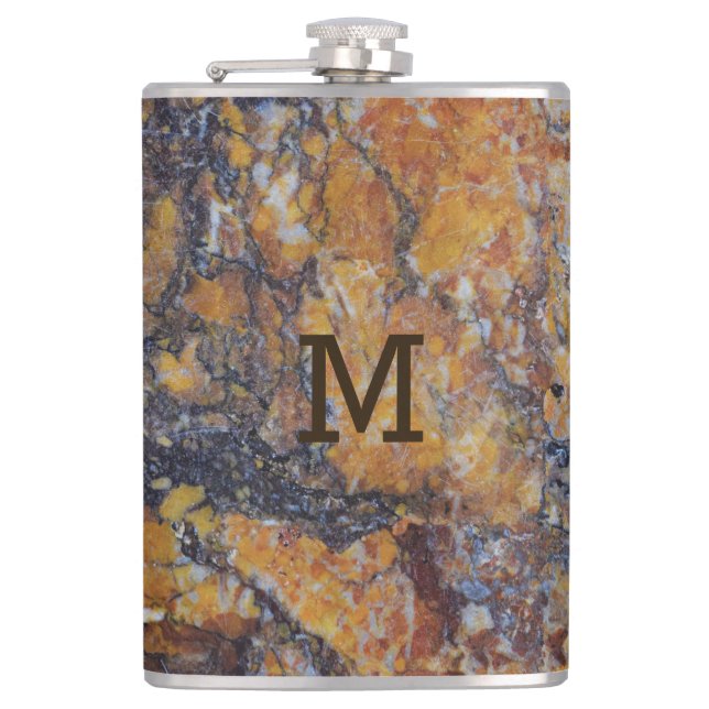 Brown Marble Stone Print Hip Flask (Front)