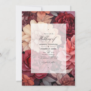 Brown, Maroon and Salmon Floral Fall Wedding Invitation