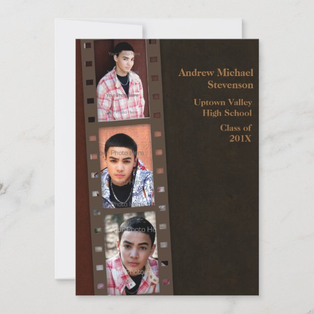 Brown, Maroon Colour Block Grad Photo Card (Front)