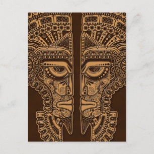 Brown Mayan Twins Mask Illusion Postcard