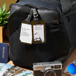 Brown Medical Clipboard with Stethoscope Luggage Tag