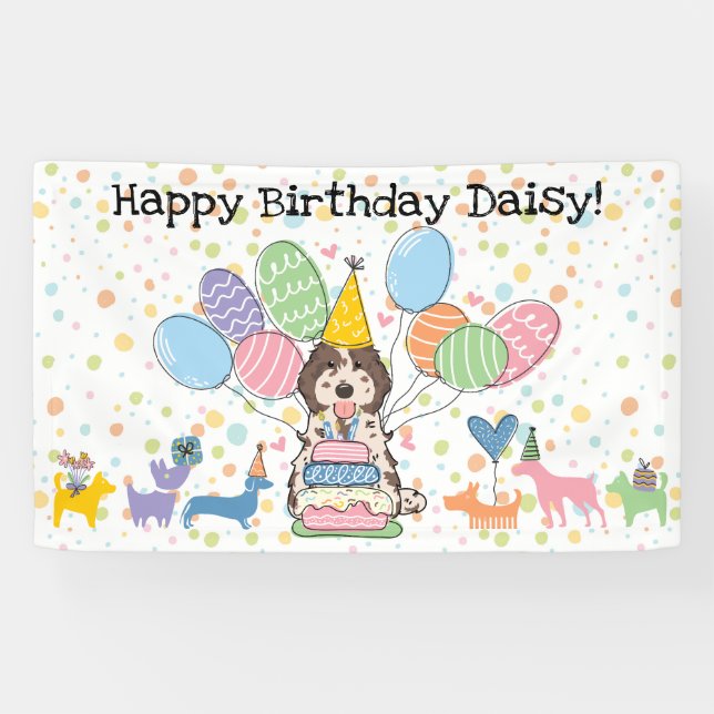 Brown Merle Cockapoo Cavapoo Dog Birthday Party Banner (Horizontal)