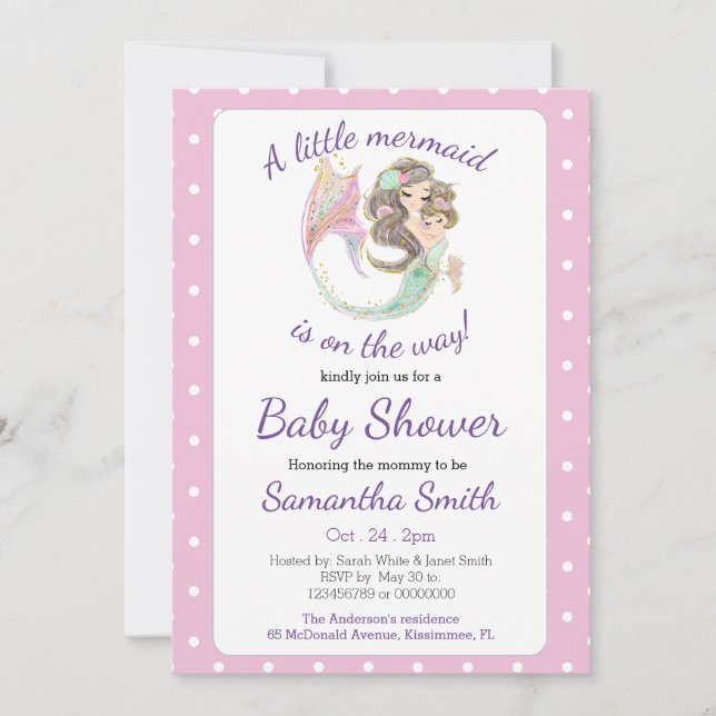 Brown Mermaid Baby Shower glitter theme Invitation (Front)