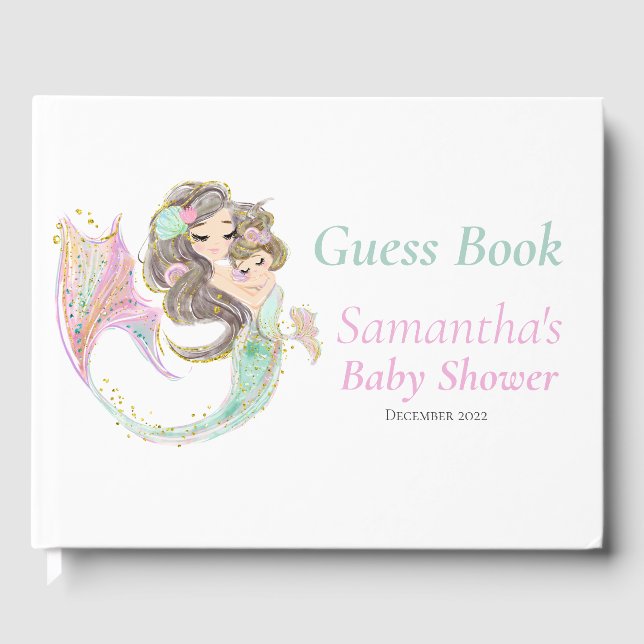 Brown Mermaid Baby Shower Under The Sea Guest Book (Front)
