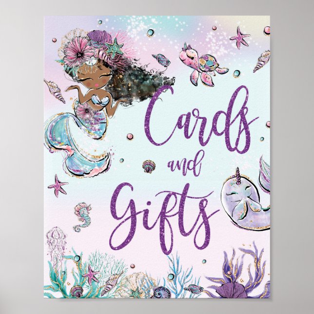 Brown Mermaid Birthday Baby Shower Cards & Gifts Poster (Front)