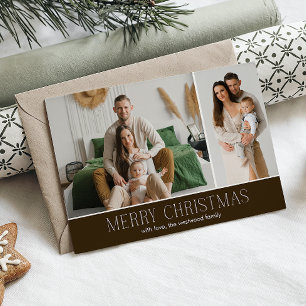 BROWN MERRY Christmas Elegant 2 Photo message Holiday Card