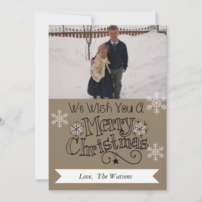 Brown Merry Christmas Photo Holiday Card (Front)