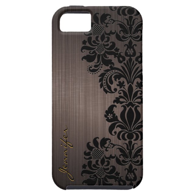 Brown Metallic Brushed Aluminium & Floral Damasks Case-Mate iPhone Case (Back)