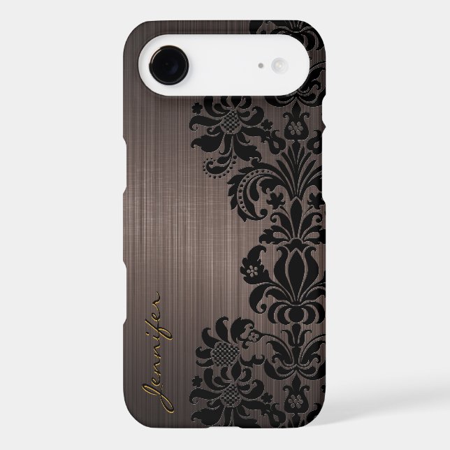 Brown Metallic Brushed Aluminium & Floral Damasks Case-Mate iPhone Case (Back)