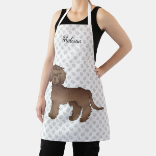 Brown Mini Goldendoodle Cartoon Dog & Name Apron