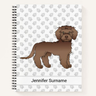 Brown Mini Goldendoodle Cartoon Dog & Text Notebook