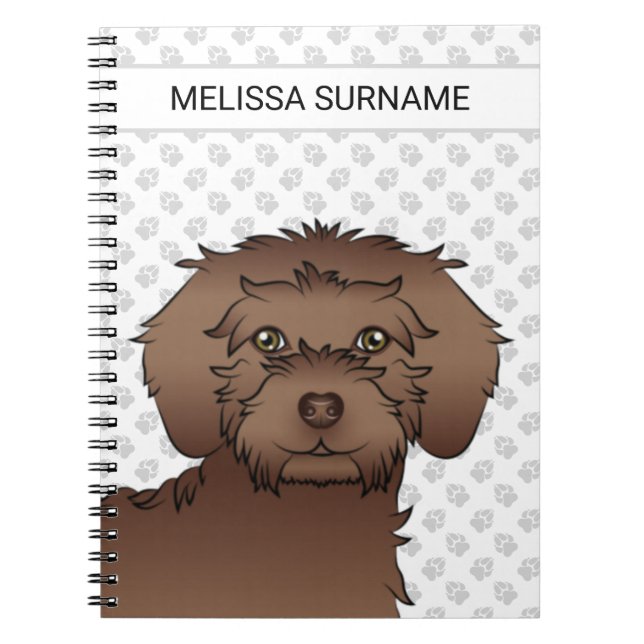 Brown Mini Goldendoodle Cartoon Dog & Text Notebook (Front)
