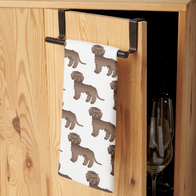Brown Mini Goldendoodle Cute Cartoon Dog Pattern Tea Towel (Thirds Fold)