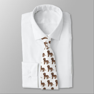 Brown Mini Goldendoodle Cute Cartoon Dog Pattern Tie
