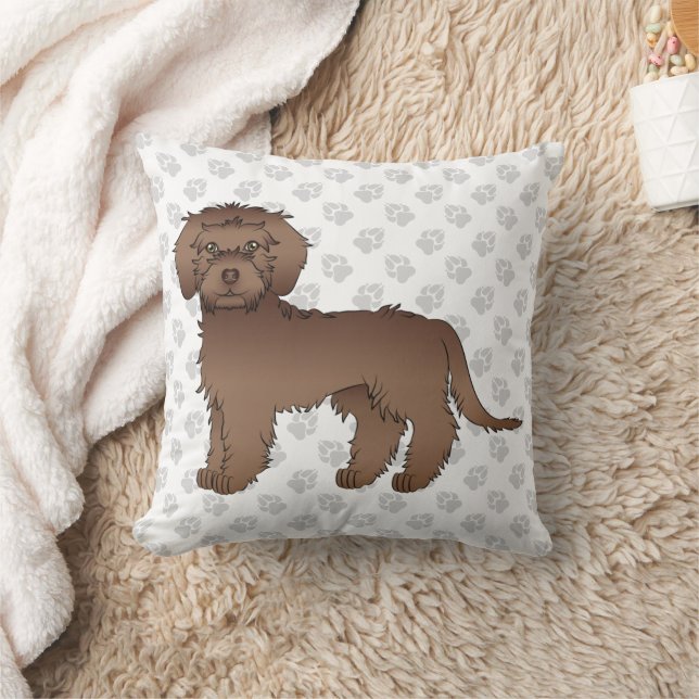 Brown Mini Goldendoodle Cute Cartoon Dog & Paws Cushion (Blanket)