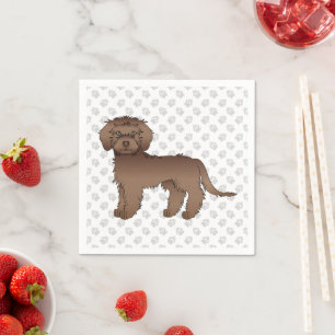 Brown Mini Goldendoodle Cute Cartoon Dog & Paws Napkin