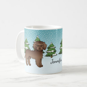 Brown Mini Goldendoodle Dog In A Winter Forest Coffee Mug